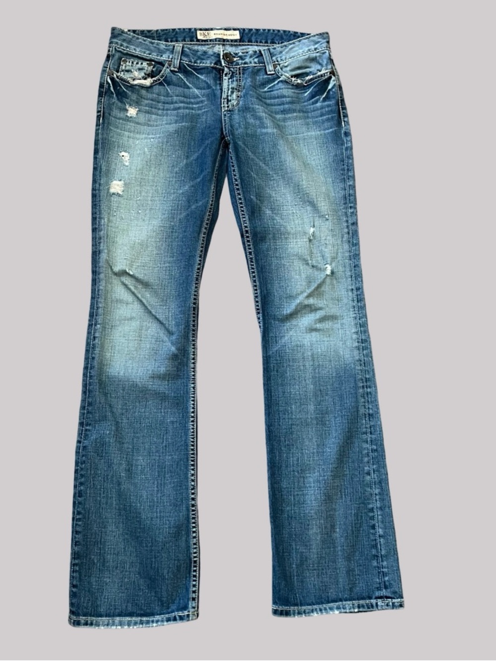 BKE Women's Blue Distressed Flare Jeans